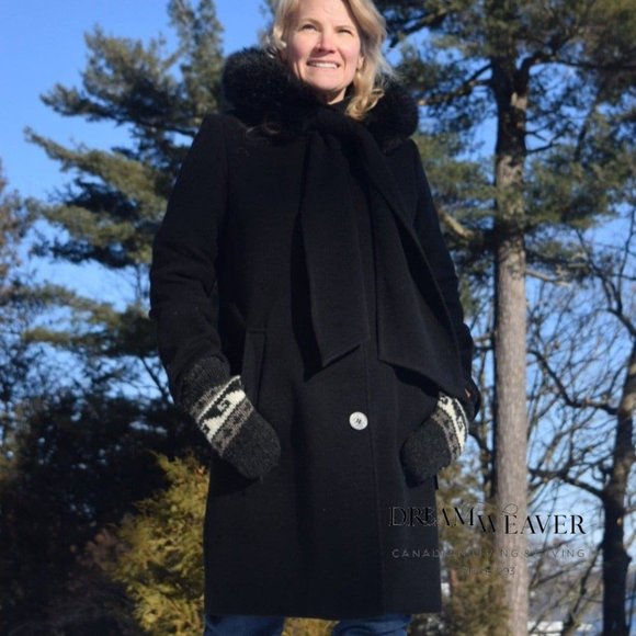 Black Dress Coat with Faux Fur Hood and Scarf - Picture 10 of 11